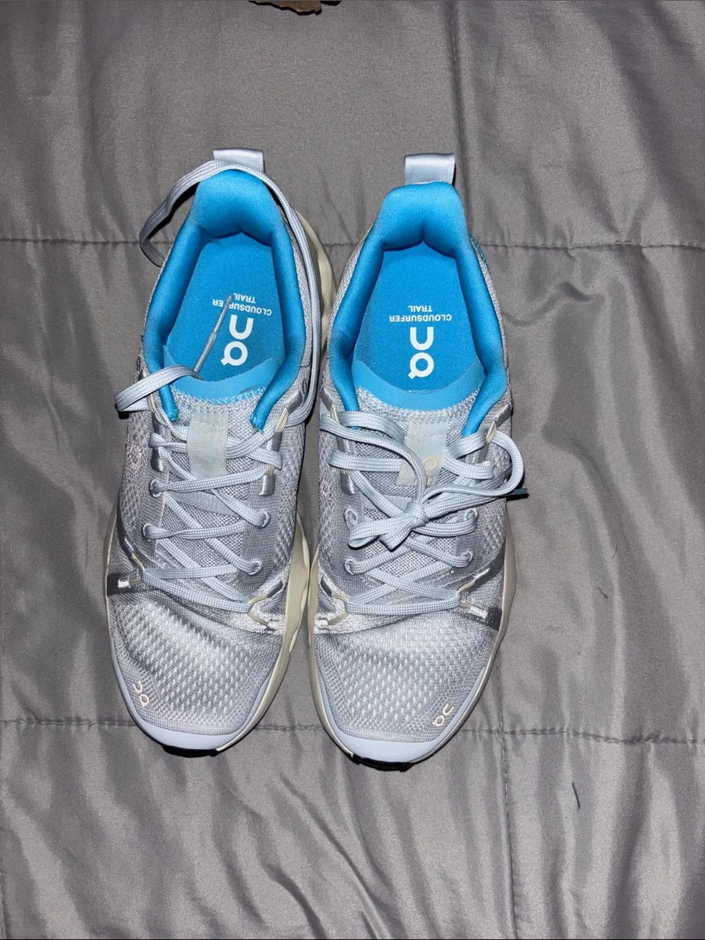 On Running Women's Sneakers in Light Gray with Blue Accents